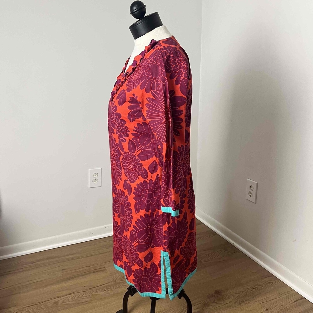 Boden Purple Orange 3/4 Sleeve Floral Ruffle Shift Dress Size 4 - Picture 4 of 14
